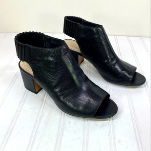 Clarks Barley Charm black leather peep toe sandals